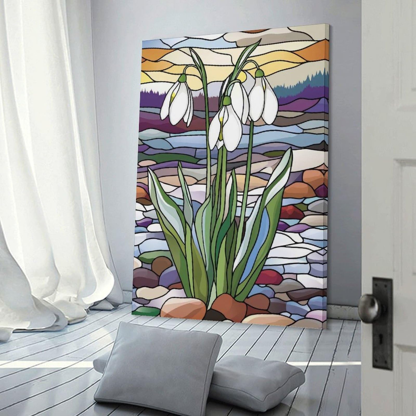Junmoney Snowdrops in Stained Glass Home Decor Wall Art, 12x18inch(30x45cm), for Home, Office, Studio Or Guest Room, An Adaptable Decor Piece for Home Use