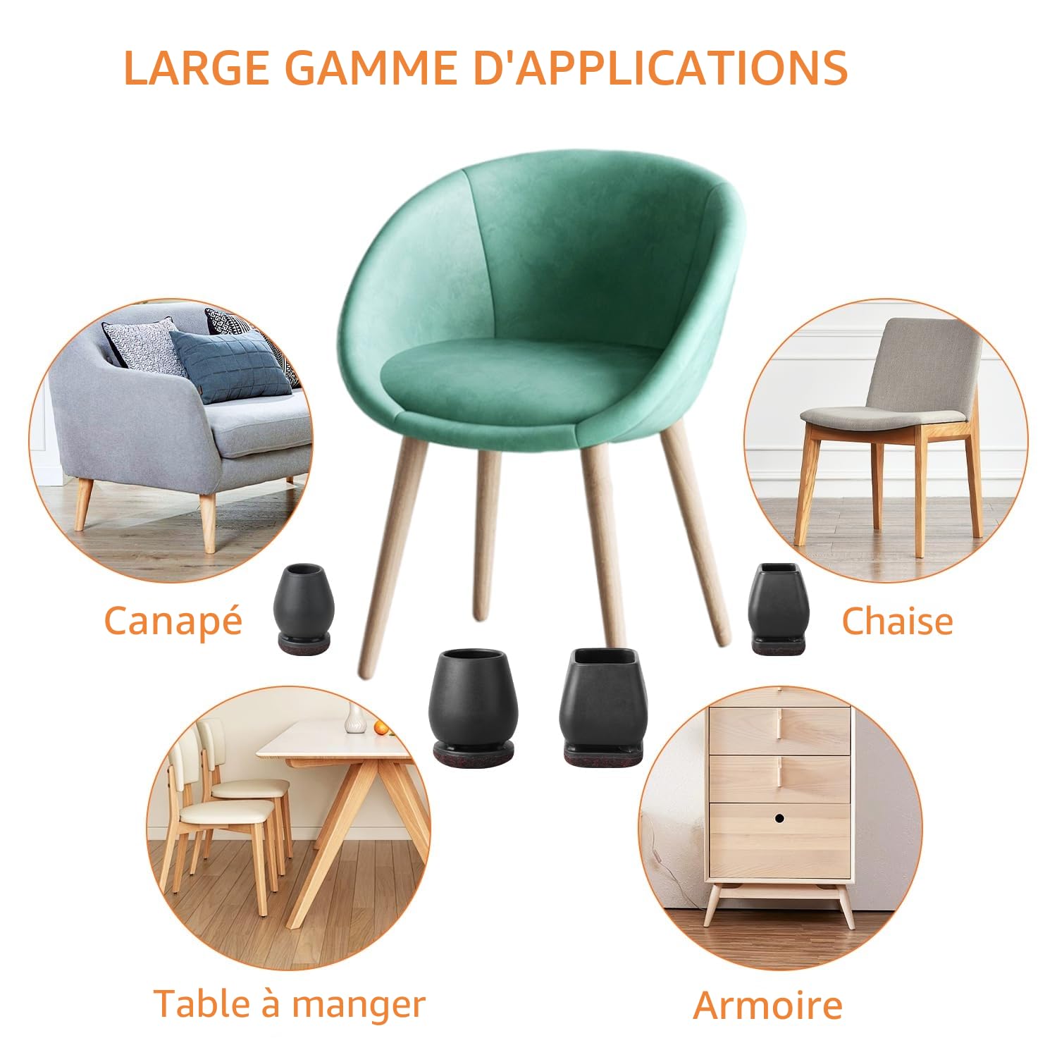 RCHYFEED Protection Pied de Chaise, 24 Pièces Protecteurs de Sol en Silicone Noir, Chaise Protecteurs de Sol en Silicone, Petit Patin de Tampon de Sol pour sols en Bois Dur et carrelage, Ronde16-19mm