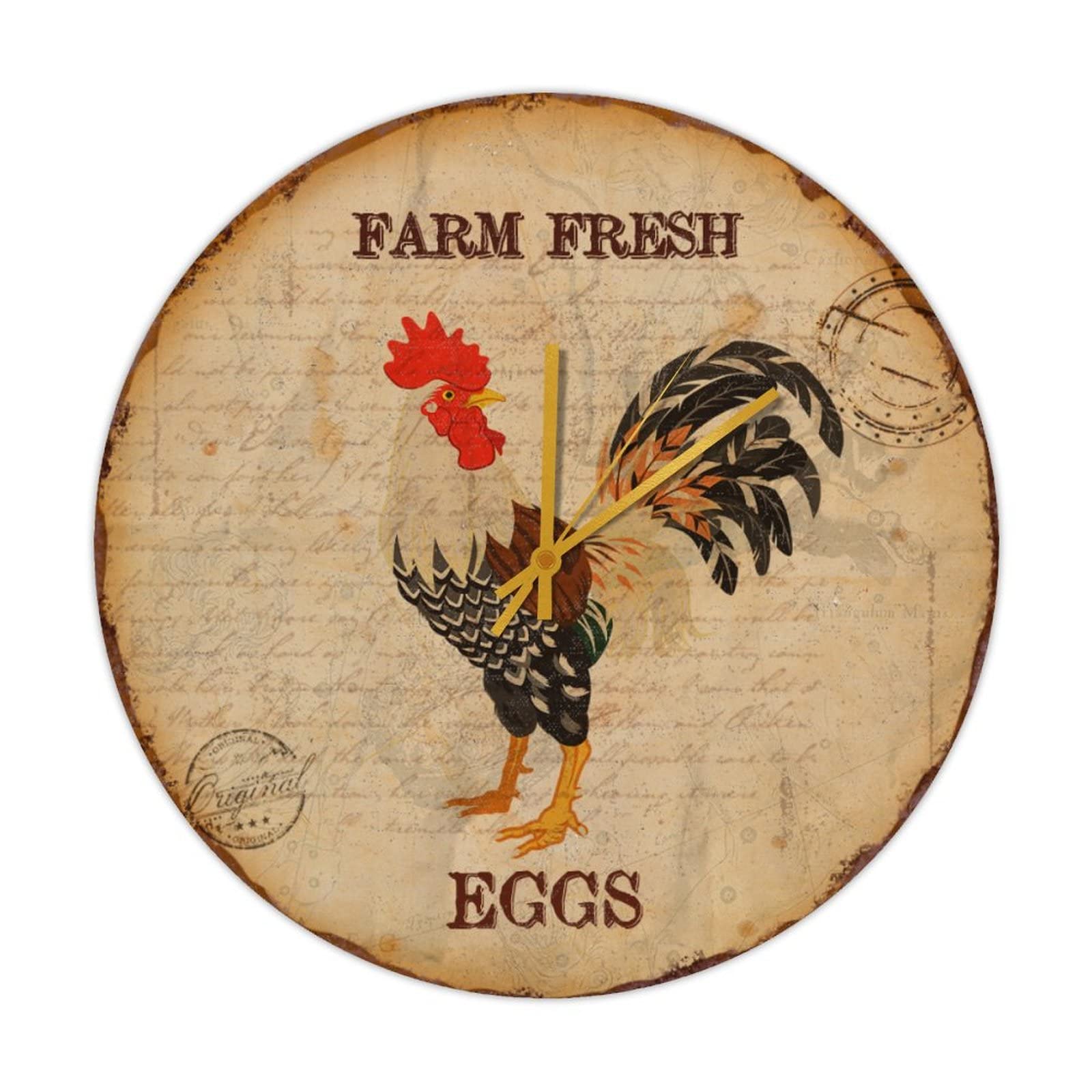 Horloge murale en bois coq rétro de 38 cm pour une décoration de cuisine authentique