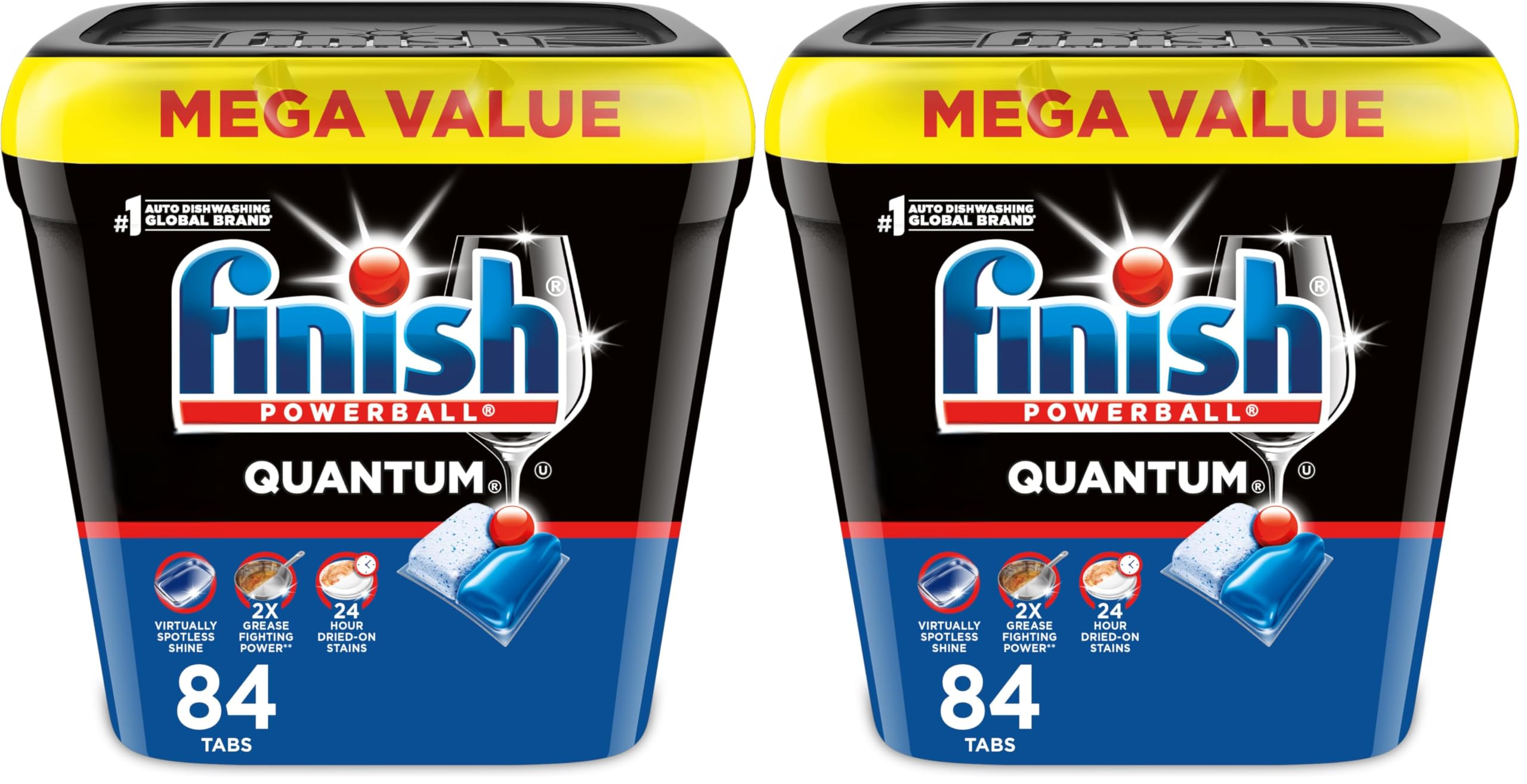 Finish Quantum Dishwasher Pods, No Pre-Rinse Dishwasher Detergent Soap Removes 24HR Dried-On Stain and Grease, Leaving a Virtually Spotless Shine, 84 Count (Pack of 2)