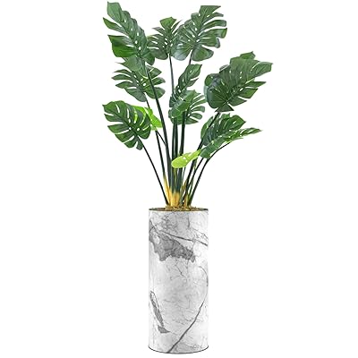 SIGNWIN Monstera Tree with White Granite & Gray...