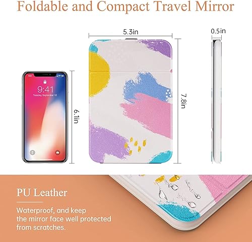 Miniatura 6 de Espejo de maquillaje recargable iluminado de viaje con cubierta de piel sintética, espejo de maquillaje de viaje portátil con luces, iluminación de