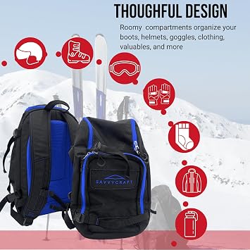 Savvycraft 50L Ski Boot Backpack for Ski Boots, Snowboard Gear & Helmet Blue