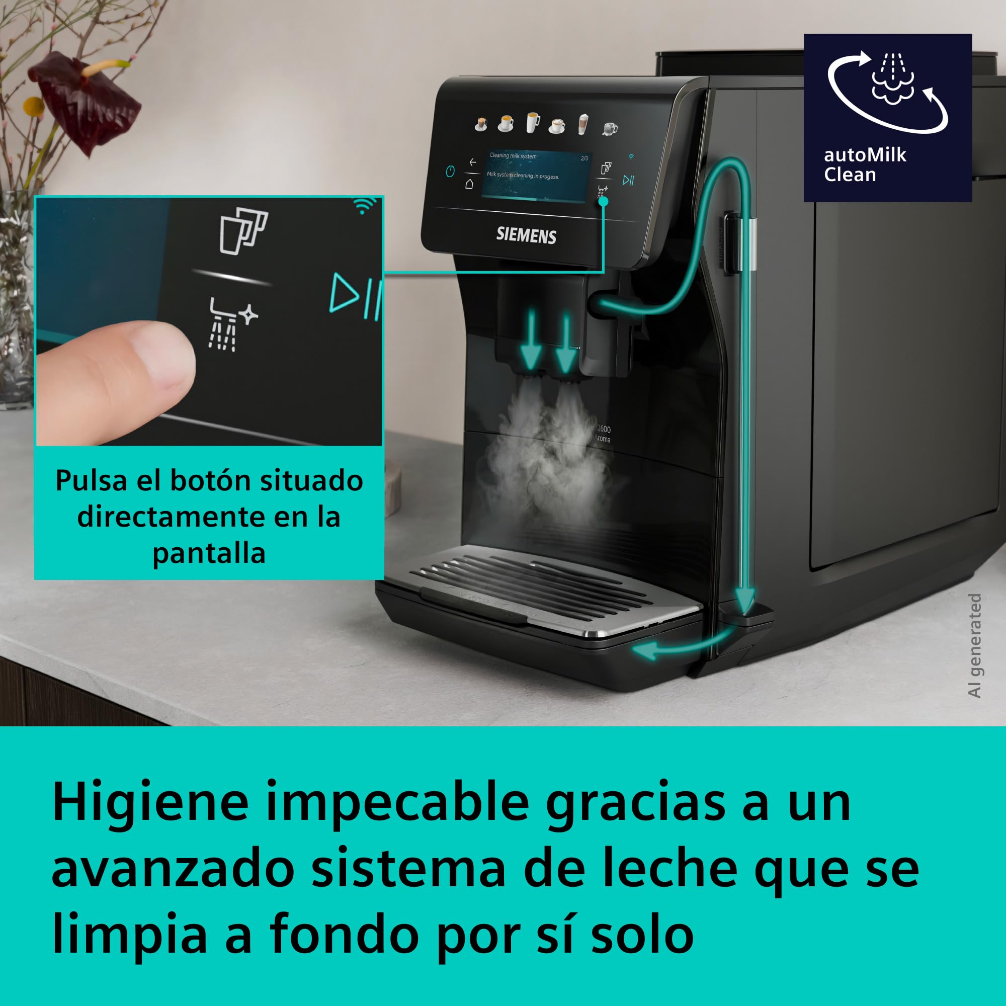 SIEMENS, Cafetera superautomática EQ600 iAroma Negro, TP601E09 | Facil de usar y limpiar, con molinillo y pantalla tactil. Prepara dos tazas a la vez