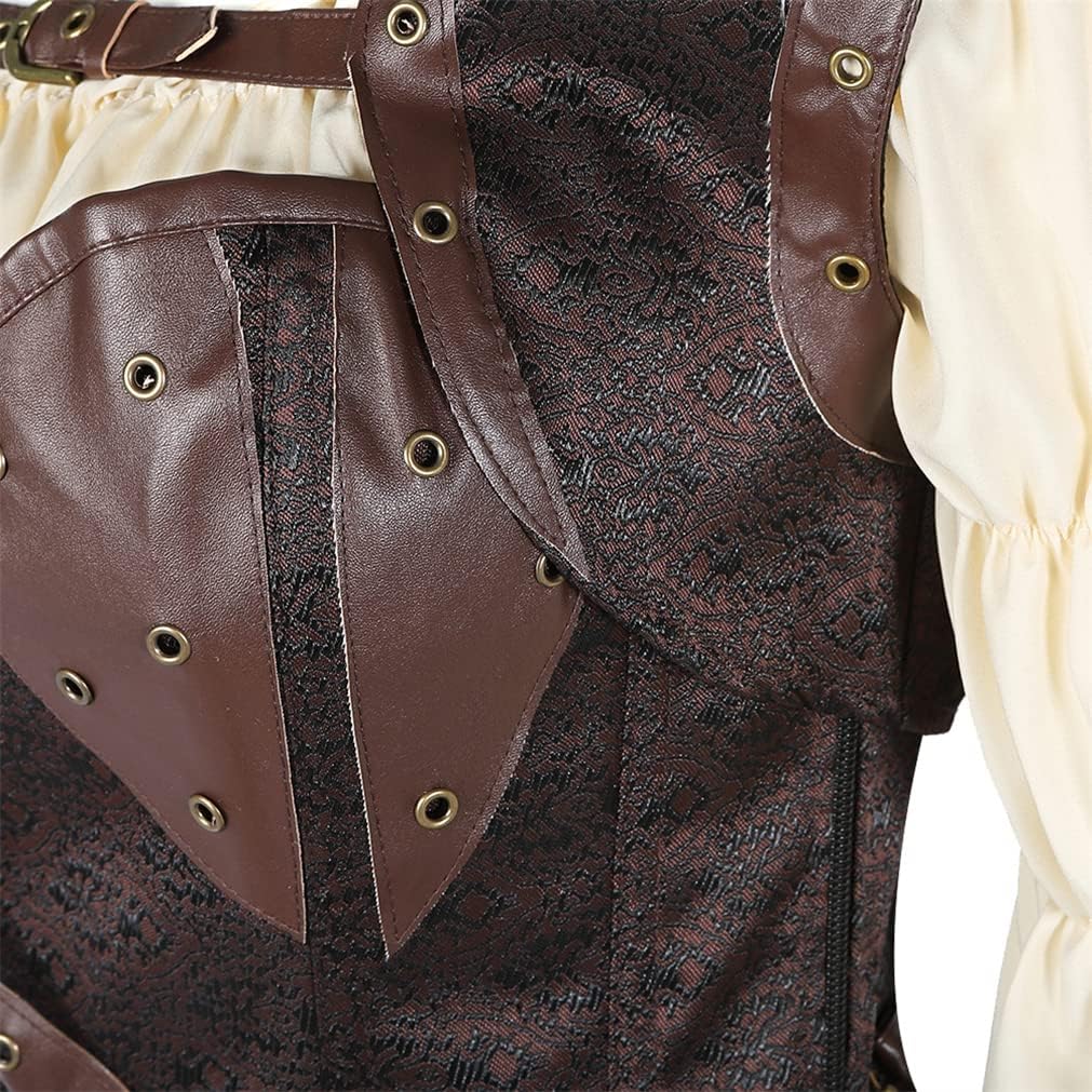 Grebrafan Steampunk Corsets Skirt Blouse Set Pirate Corset Outfits for Women