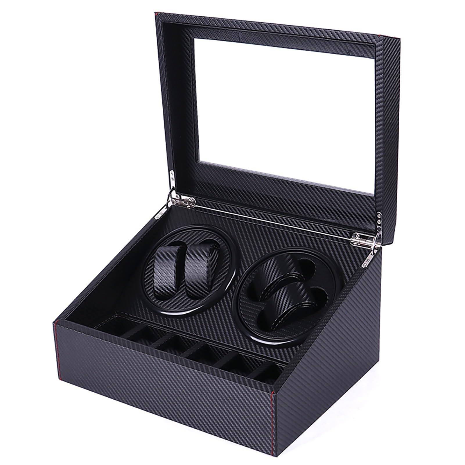Caricatore Automatico per 4 Orologi E 6 Scomparti, Custodia per Orologi Meccanici A Carica Automatica in Pelle Pu con Motore Silenzioso, Espositore Rotante per Orolo