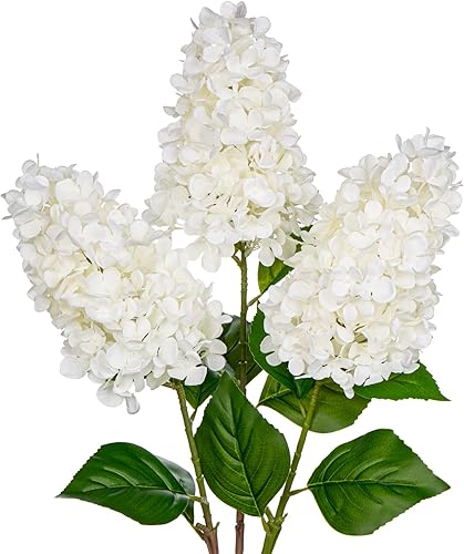 3 flores falsas de hortensias artificiales de 28 pulgadas de tallo largo blancas para jarrón, flores de seda de tacto real para arreglos florales,