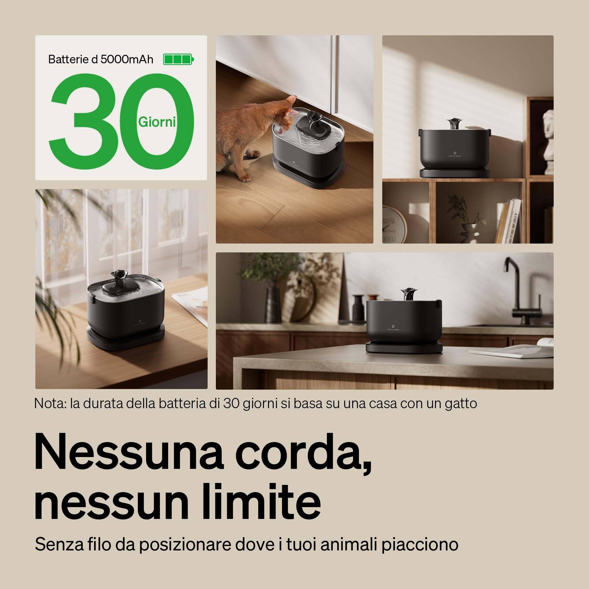 PETLIBRO Fontanella per Gatti Senza Fili con Sensore di Movimento, Dockstream 2,5L Fontana per Gatti a Batteria 5000 mAh, 23dB Ultra Silenziosa, Facile da Pulire, Fontanella Acciaio Inossidabile, Nero