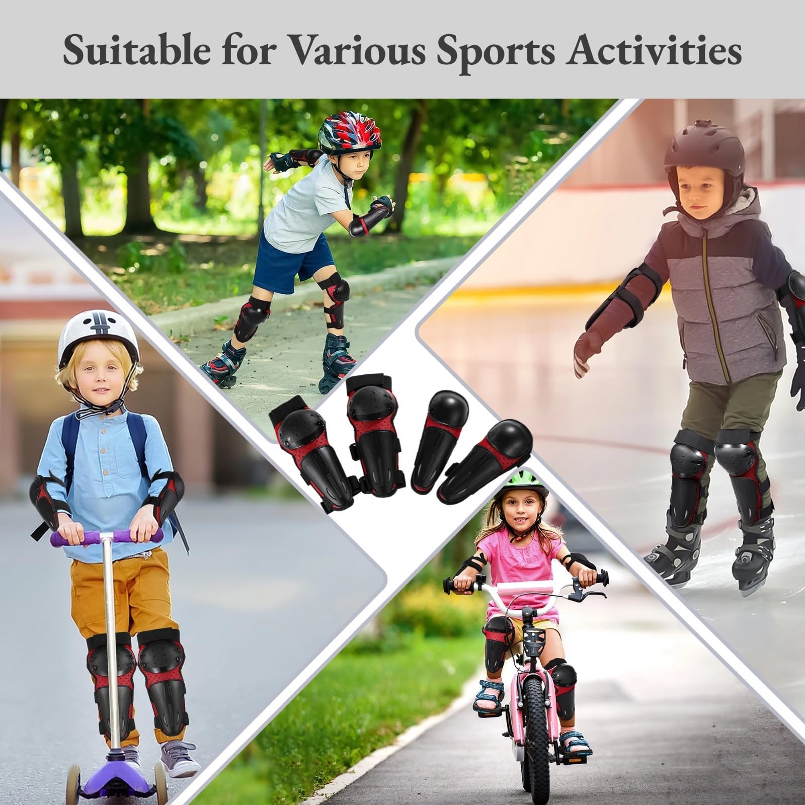 Juego de 4 rodilleras para niños, espinilleras para motocicleta para protección durante el patinaje, ciclismo y esquí