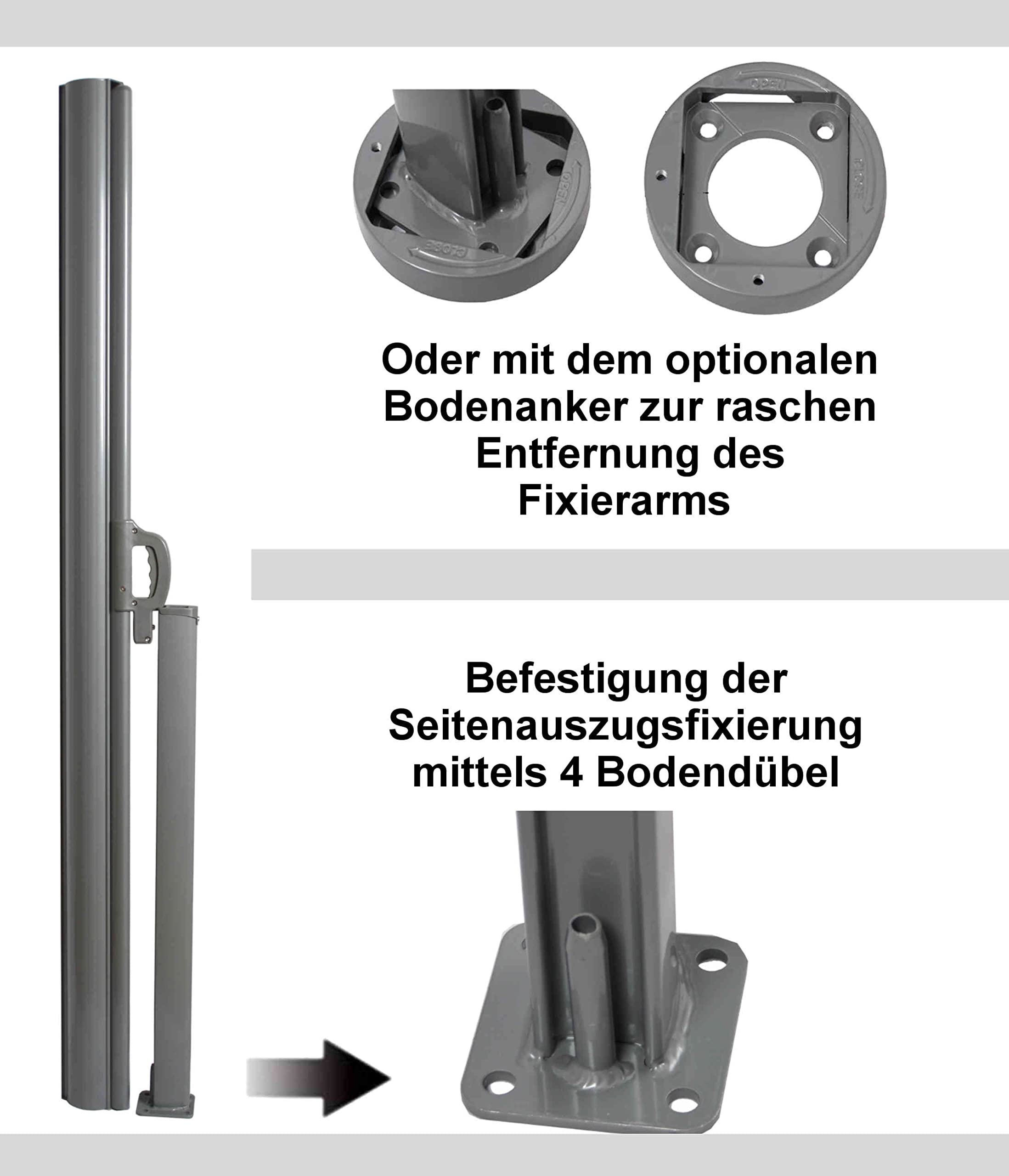 vanvilla Seitenmarkise 180x300 cm ausziehbar Sichtschutz Terrasse Sonnenschutz Terrasse Windschutz Terrasse Seiten Markise Boden- oder Wandmontage Balkon Sonnenschutz Grau/Anthrazit