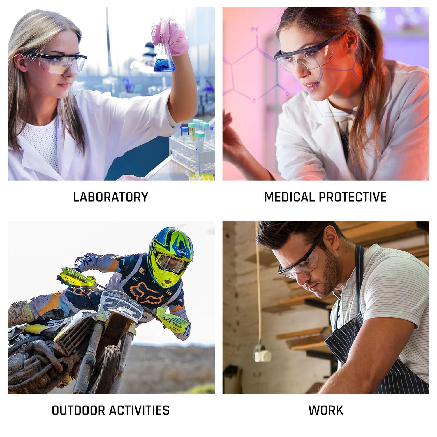 Occhiali di sicurezza, anti-appannamento, resistenti ai graffi, lenti trasparenti avvolgenti e impugnature antiscivolo, occhiali da laboratorio chimico regolabili