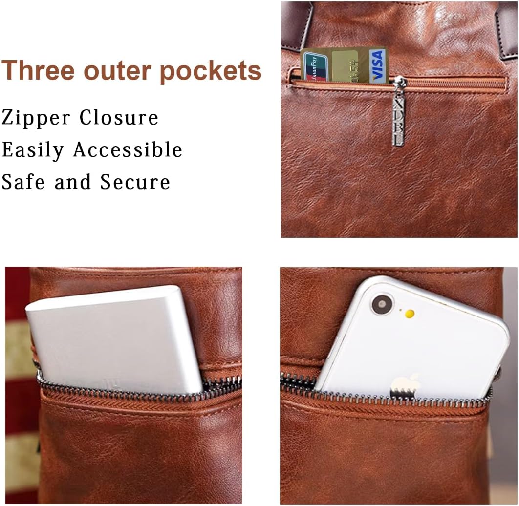 Handbags and Purses for Women Vegan Leather Tote Bag with Zipper Compartments Womens Shoulder Crossbody Satchel Bags - Image 7