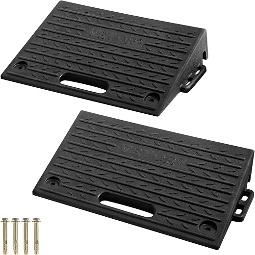 VEVOR Rubber Threshold Ramp, 2 Packs 1 Channel Doorway Ramp, 4" Rise Recycled Rubber Rated 11000 Lbs Load Capacity, Non-Slip Surface for Wheelchair and Scooter