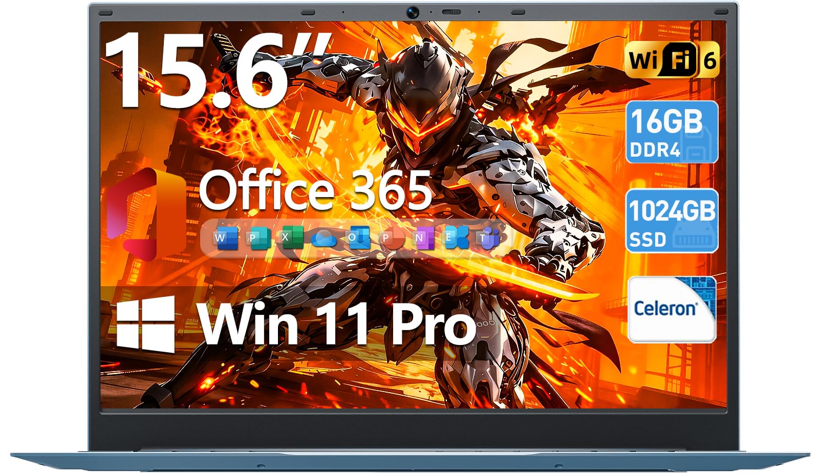 15.6 Inch Laptop, Windows 11 Laptops with Office 365, 16GB RAM 1024GB SSD, Celeron Quad-Core, 180° Lay-Flat Display, 7000mAh Battery, Full-Featured Type-C, Business Student Notebook