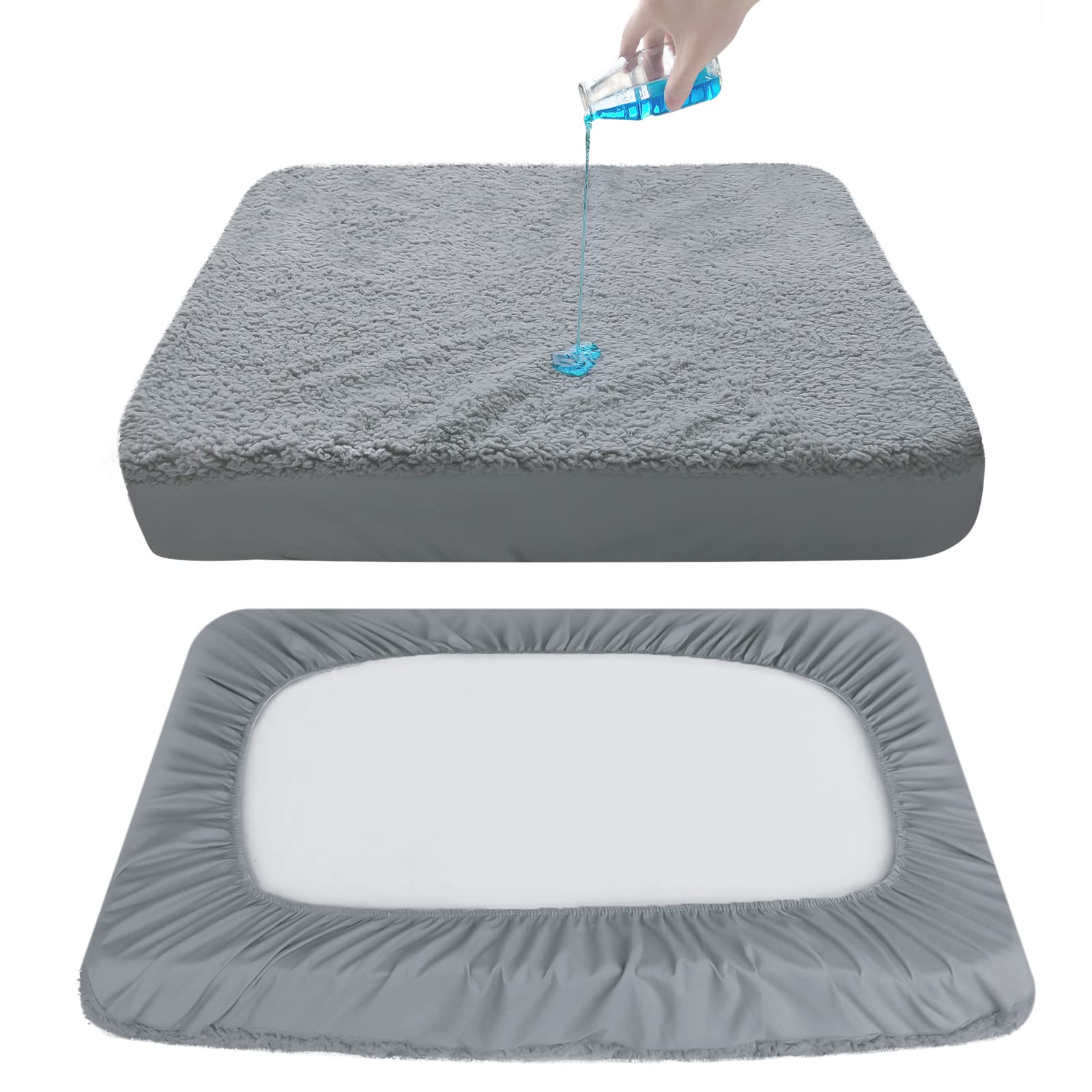 Fundas de cama para perro, felpa suave, lavable, impermeable, forro de cama para mascotas, color gris, 36 x 27 pulgadas, para perro/gato, solo funda