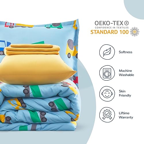 Miniatura 2 de SLEEP ZONE - Juego de edredón de 5 piezas tamaño Individual para niños, estampado suave, con edredón, sábanas y fundas para cojín y almohada, diseño