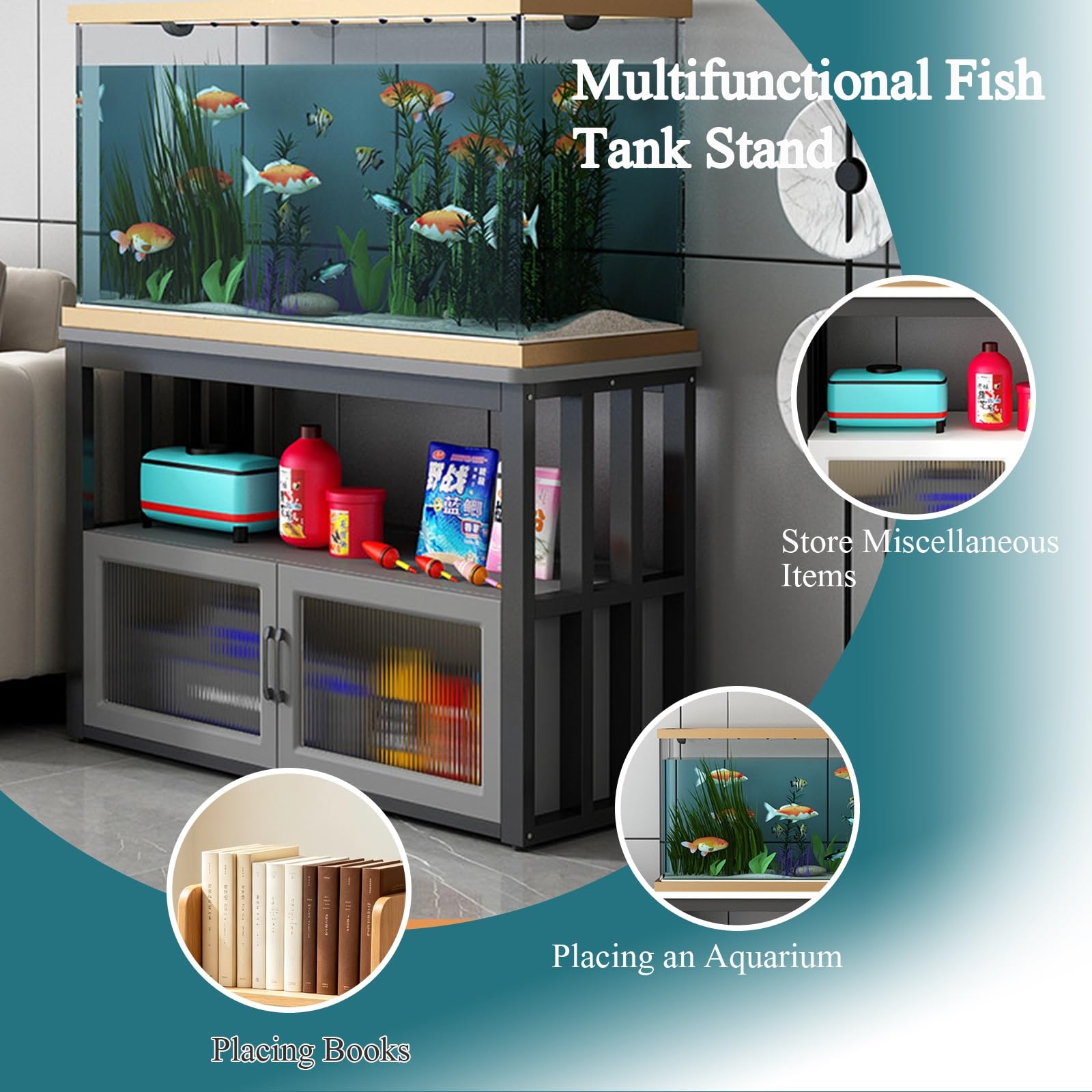 Mesa De Acuario con Almacenamiento por Zonas,con Estante Abierto