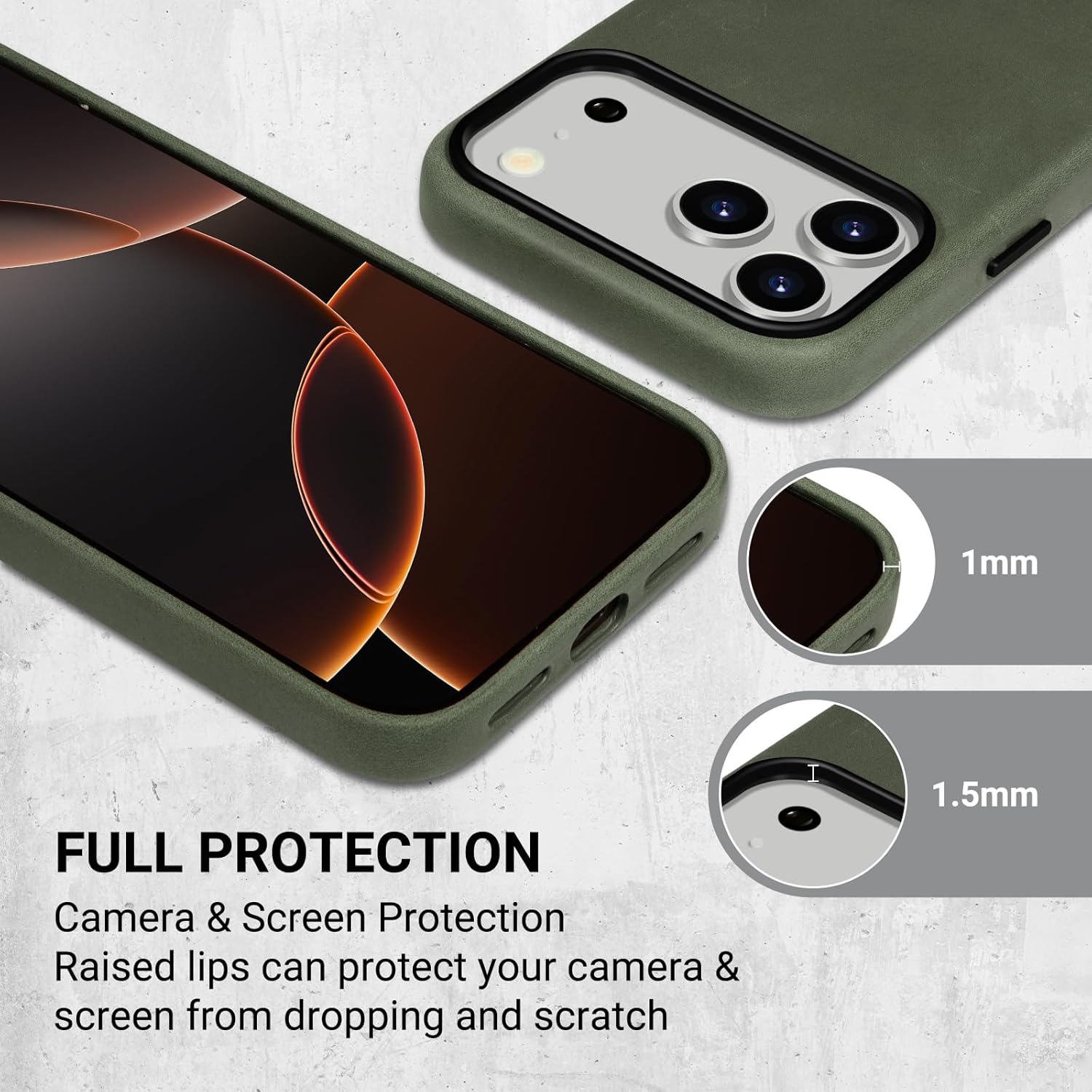 Belemay Handcrafted Crazy Horse Leather Case for iPhone 17 Pro Max, Compatible with MagSafe, Vintage Aesthetic, Two-Tone Effect, Unique Patina, Camera Control Button Coverage (6.9"), Pine Green - Image 8