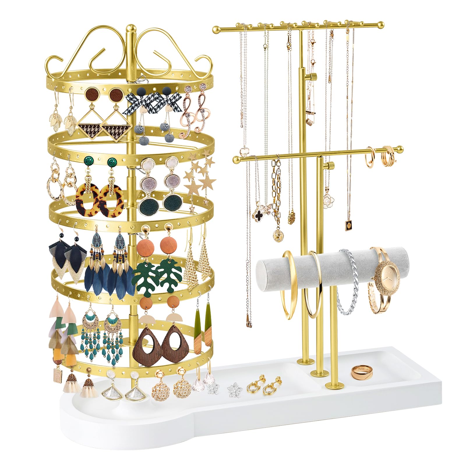 Schmuck-Organizer-Ständer, drehbarer Ohrring-Halter, Organizer, multifunktional, verstellbar, Halskettenhalter, Armband, Uhrenhalter für Schmuck, Ohrringe, Ringe (Gold)