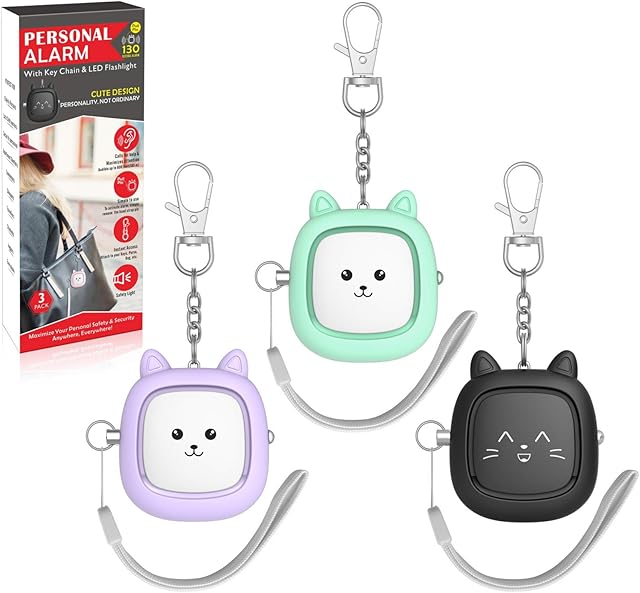 Safe Sound Personal Alarm,3 Pack130 dB Loud Siren Song Emergency Self-Defense Security Alarm Keychain with LED Light, Personal Sound Safety Siren for Women, Men, Children, Elderly (Black/Purple/Green)