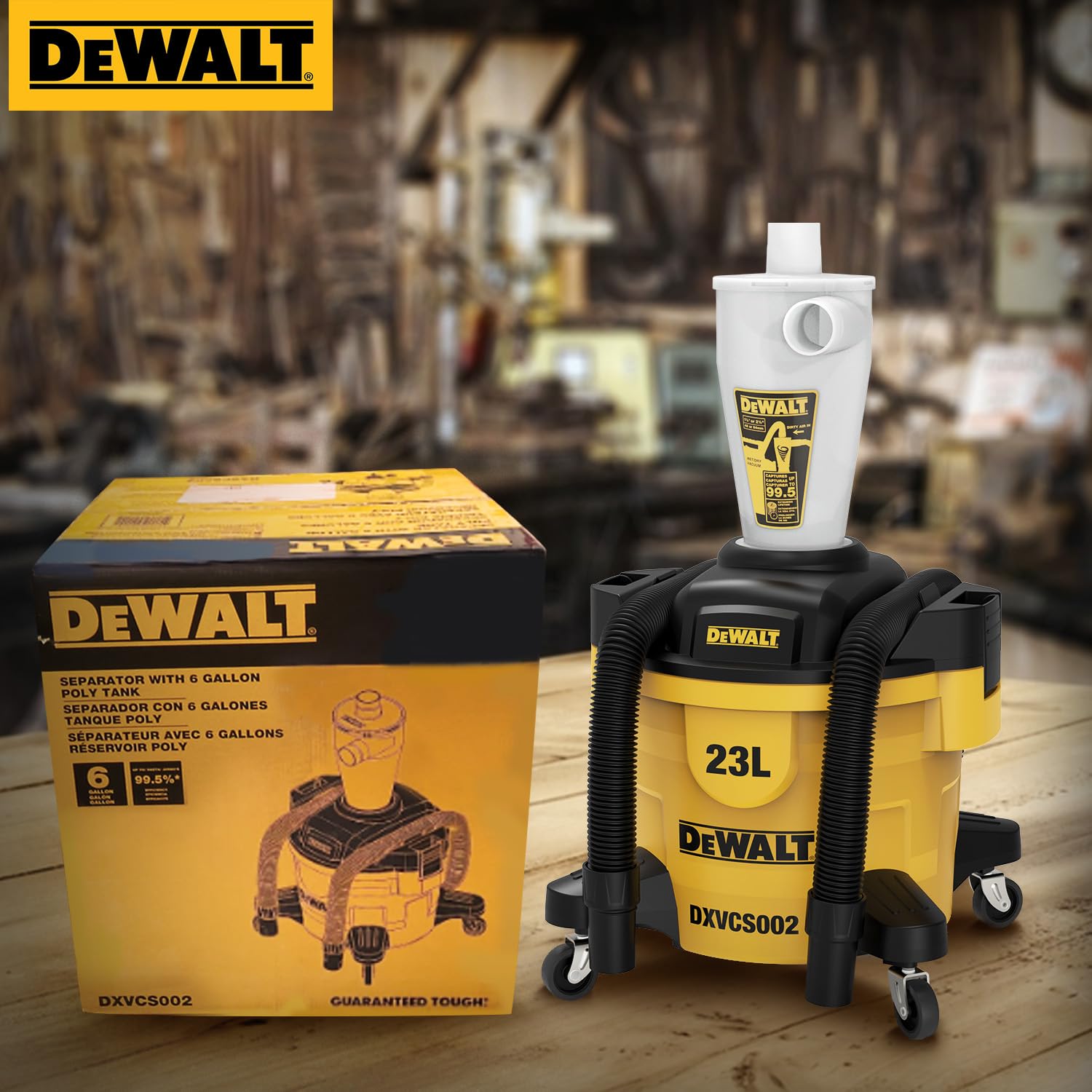 DEWALT DXVCS002 Filtro per aspirapolvere a ciclone, collettore di polvere in polvere (separa il 99% del materiale prima che raggiunga l'aspirapolvere) Filtro separatore a ciclone per l'estrazione in
