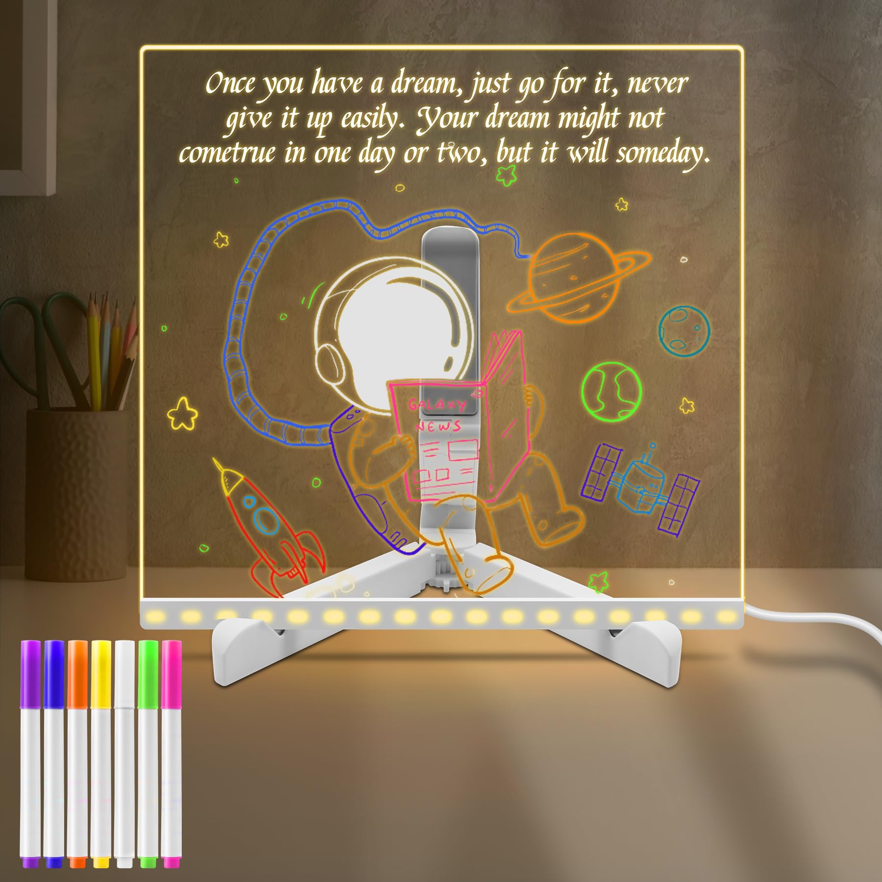 Sarsumir LED Note Board with 7 Colors Pen/Stand, 20x20CM LED Drawing ...