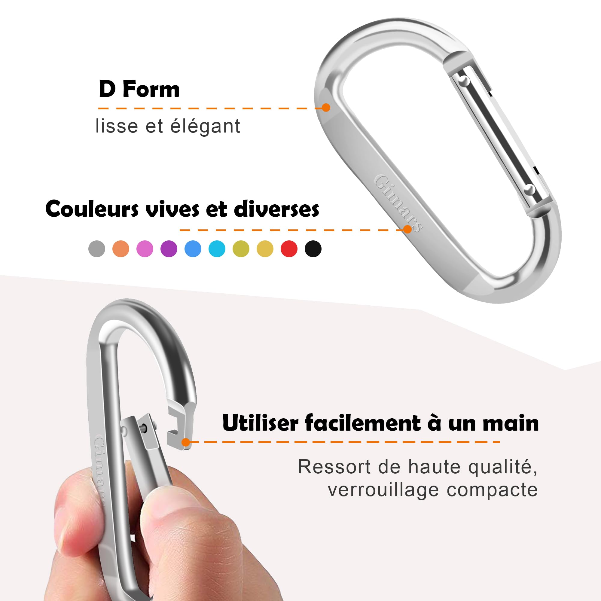 Gimars Lot de 10 mousquetons à Ressort en Aluminium pour Le Camping, la pêche, la randonnée ou Les Voyages