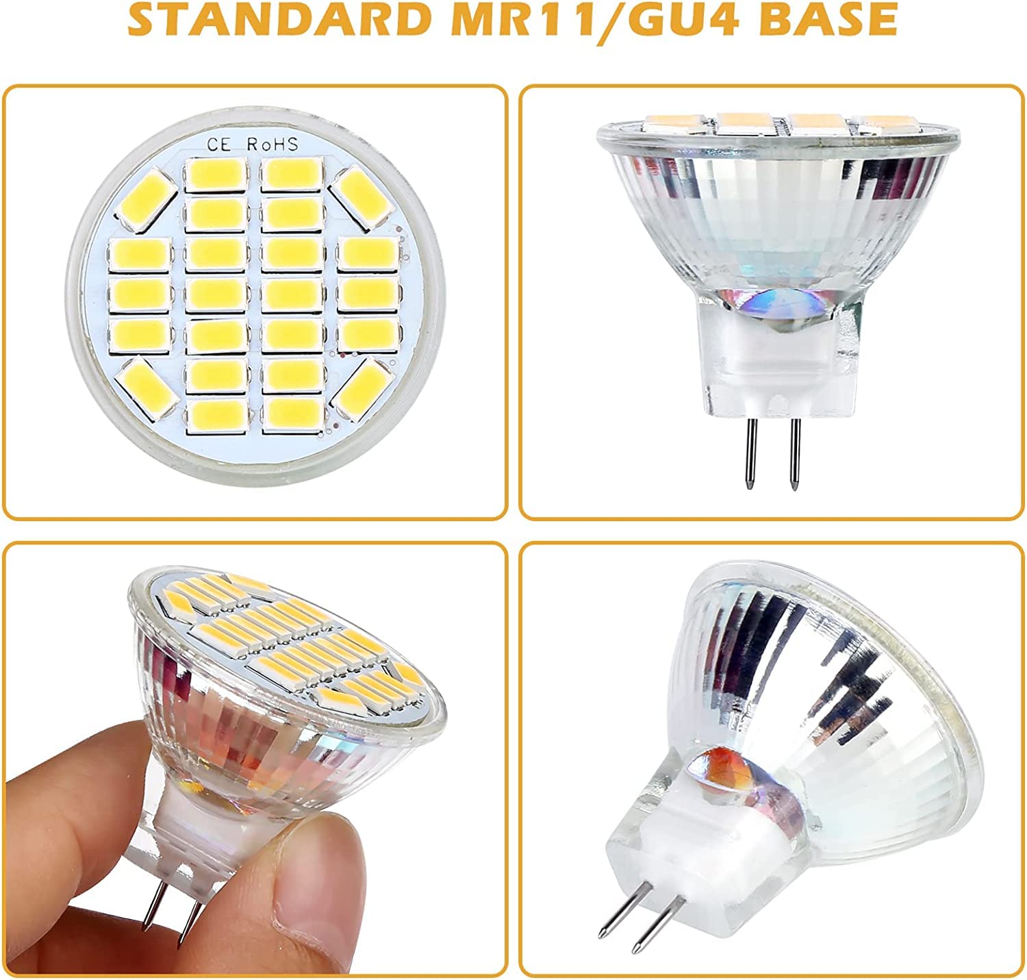 Bombillas Halógenas, MR11 GU4 LED 3W Blanco Cálido 3200K, 350LM, Repuesto Para Bombillas Halógenas De 20-25 W, Bombillas Halógenas GU4 MR11, ángulo De Haz De 120°, Paquete De 6 Unidades