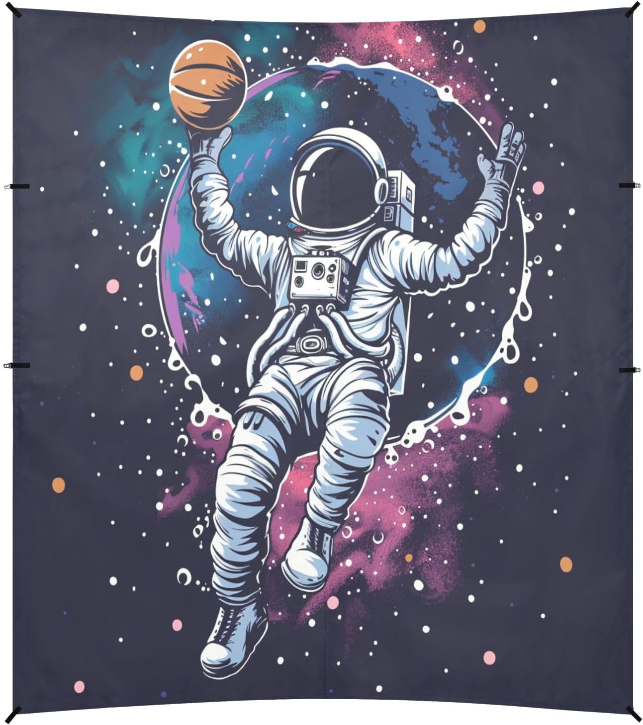 ALAZA Astronaut Basketball Space Pop Beach Tent Sun Shelter UPF50+ Protection Beach Shade Canopy w/ 4 Sandbags for Outdoor Camping, Fishing, Backyard Fun, Picnic, 10x9 ft