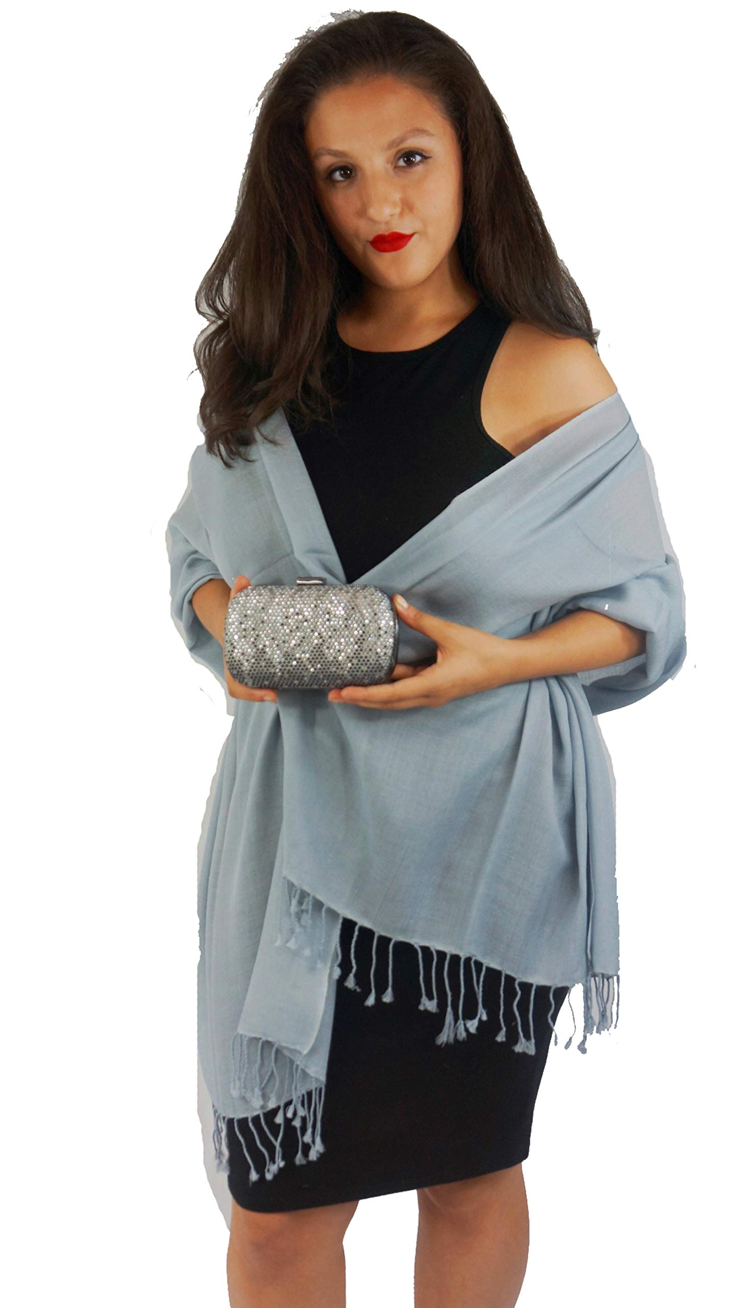 Cashmere Pashmina GroupSolid Pashmina Shawl, Scarf, Wrap & Stole (Large size) Blue Grey, Blue Grey, 80 inches long and 36 inches wide