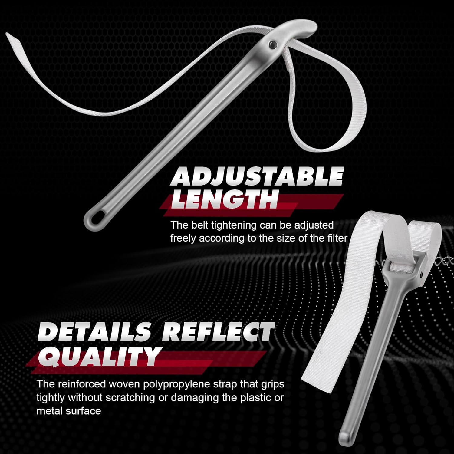 Lasnten 16 Inch Handle Nylon Strap Wrench Adjustable Oil Filter Anti Sliding Strap Pipe Wrench, Double Layered Thickened Nylon bag