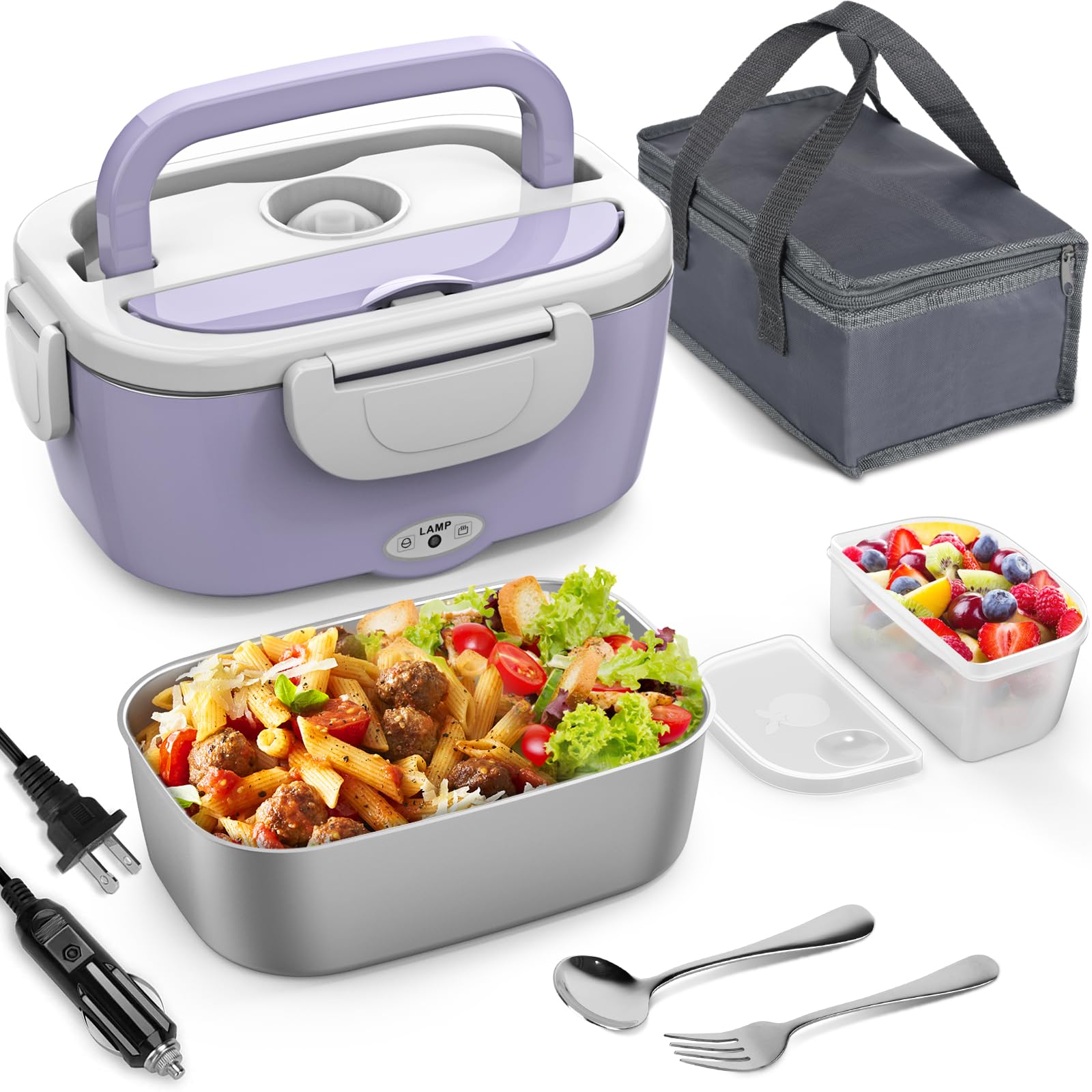 Vingud Electric Lunch Box for Adults, Heated Lunch Box Food Warmer, 80W Portable Heating Lunchbox for Women/Work/Car/Truck, 12/24/110V Lonchera Eléctrica Portátil Christmas White Elephant Gifts,Violet