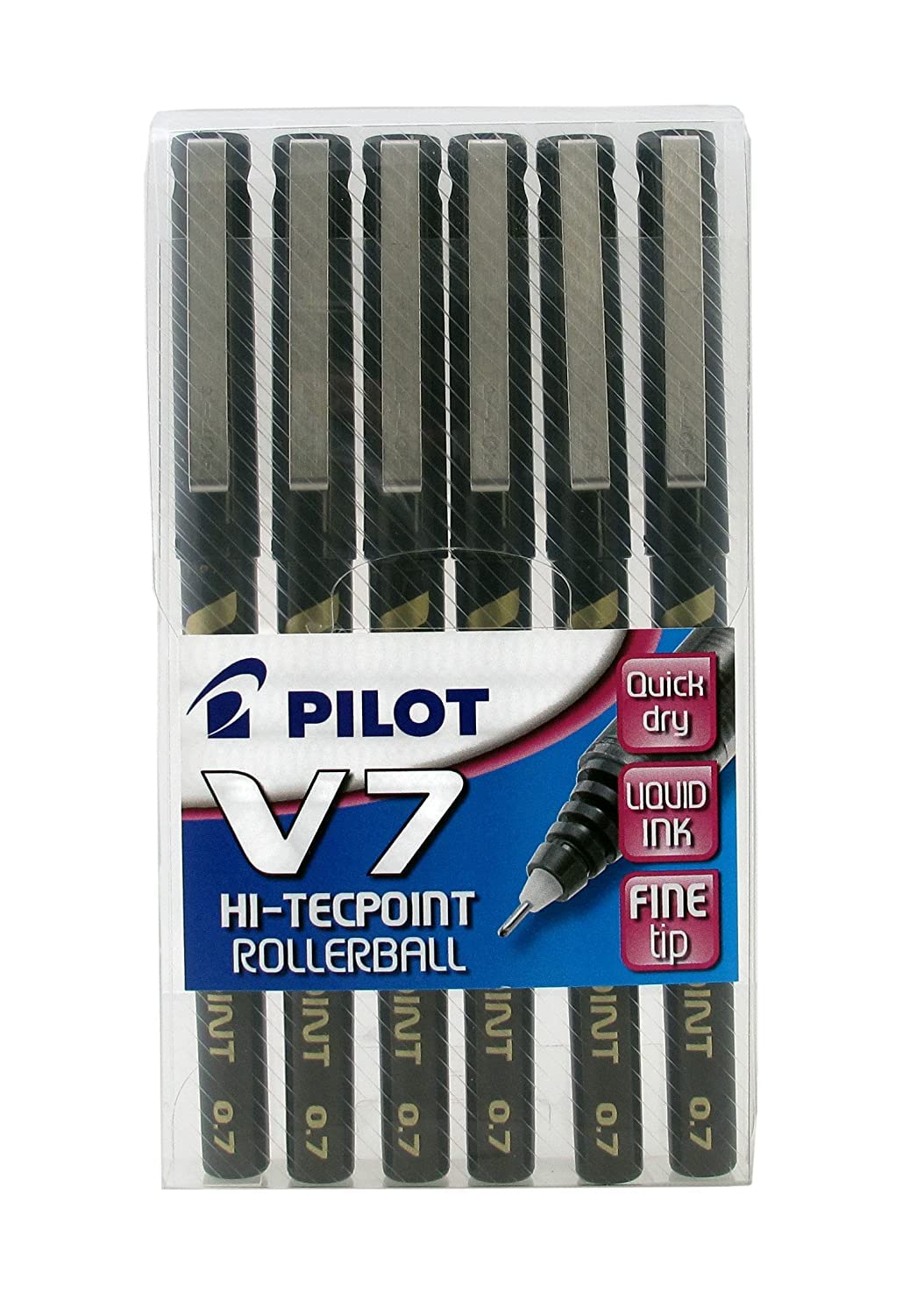 Pilot V7 Hi-Tecpoint Rollerball Pen – 0.7mm Tip, Black Ink, Pack of 6
