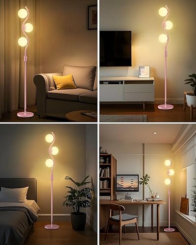 Miniatura 2 de Lightdot Lámpara de pie rosa regulable de 60 pulgadas, lámparas de pie de mediados de siglo con 3 bombillas G9 de 3000 K de color blanco cálido,