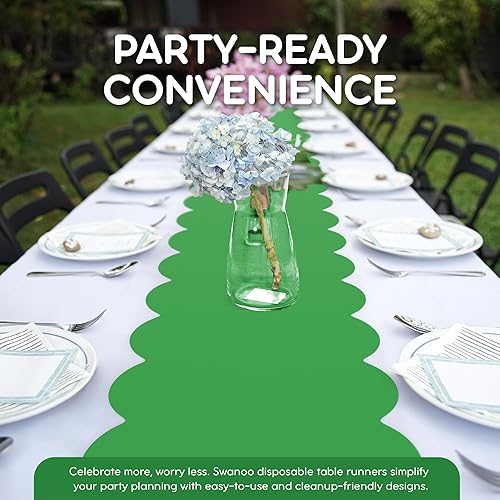 Miniatura 10 de Camino de mesa desechable de plástico rosa claro. Paquete de 5 caminos de mesa de 14 x 108 pulgadas. El camino de mesa festoneado añade un toque de