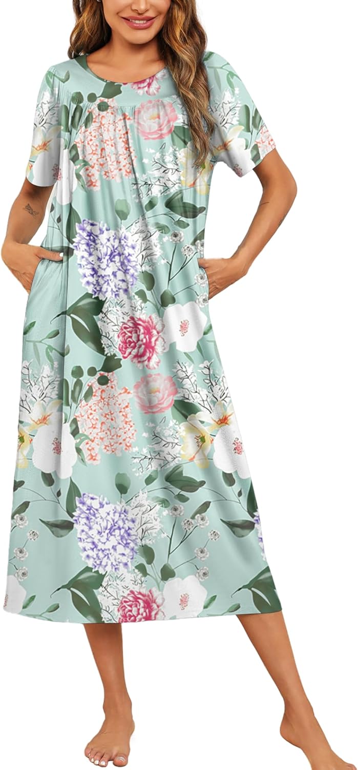 Womens house dress with pockets and pleated front SXXXL