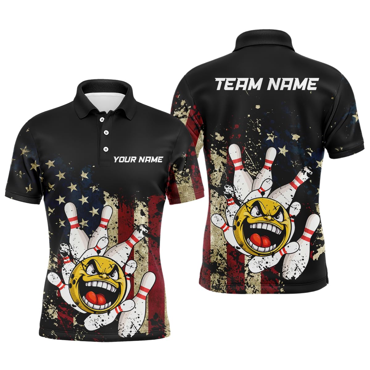 PIONAMZIOZ Custom Bowling Shirts for Men and Women Funny Bowling Team League Jersey Bowling Polo & Quarter-Zip Shirts BDT45 (Patriotic)
