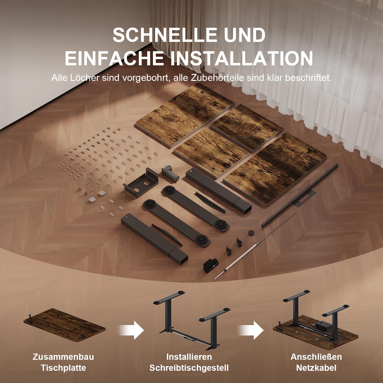Jummico Höhenverstellbarer Schreibtisch 180×80 cm mit Kabelwanne & USB-A – Ansicht 10