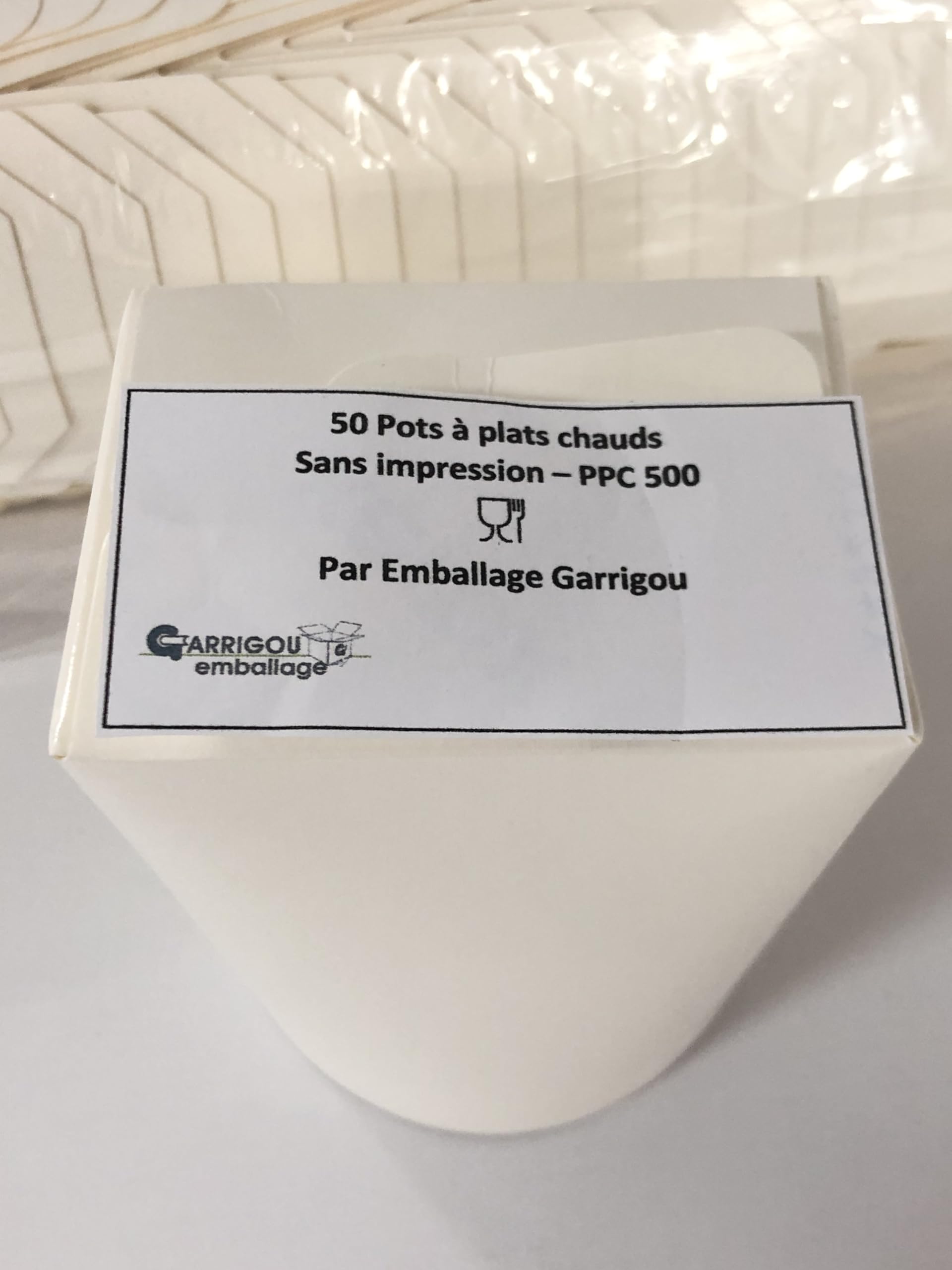 JEM Emballage garrigou - Lot 50 Boites Carton Blanc Pasta Box Nouilles Pâtes Plats Cuisinés Plats Asiatiques et Orientaux Vente à Emporter (480 ML)
