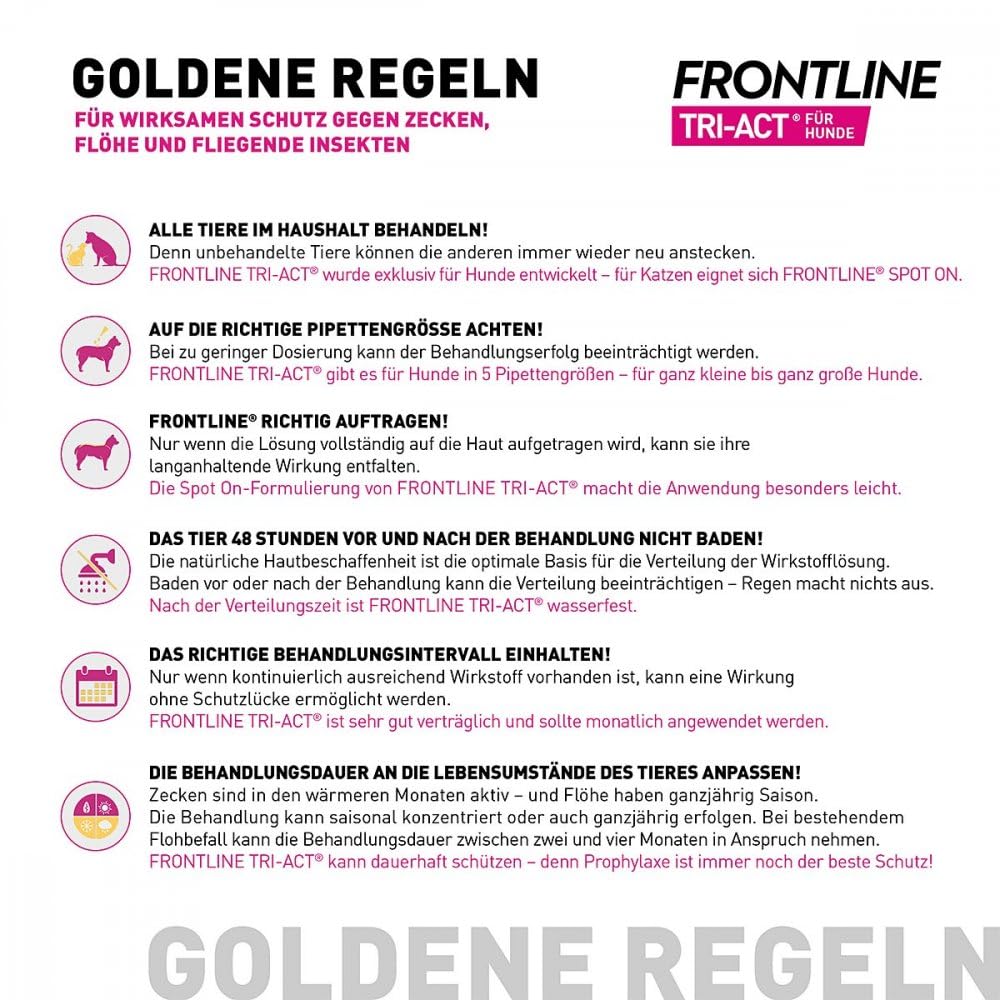 FRONTLINE TRI-ACT Hund M gegen Zecken, Flöhe & Mücken (10 bis 20 kg) | 6x Pipetten für bis zu 6 Monate Schutz - wasserfest - perfekt auf Reisen - beugt Leishmaniose vor