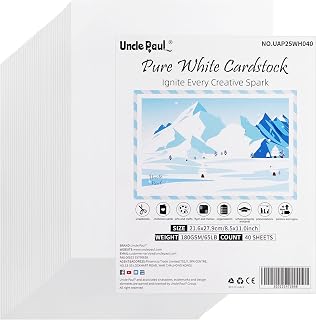 40 Sheets Pure White Cardstock 180gsm Construction Paper 8.5"x11" | Uncle Paul Cover Card Stock Double-sided Printer Paper Perfect for Scrapbooking, Crafts, Business Cards UAP25WH040