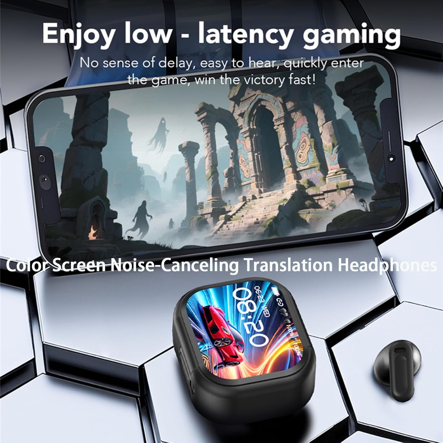 NE20 Translation Earbuds, NE20 Earbuds, Color Screen Noise-Canceling Translation Headphones, with 134 Language AI Translate Real Time, Bluetooth 6.0 LED Display Wireless Earphones (Black)
