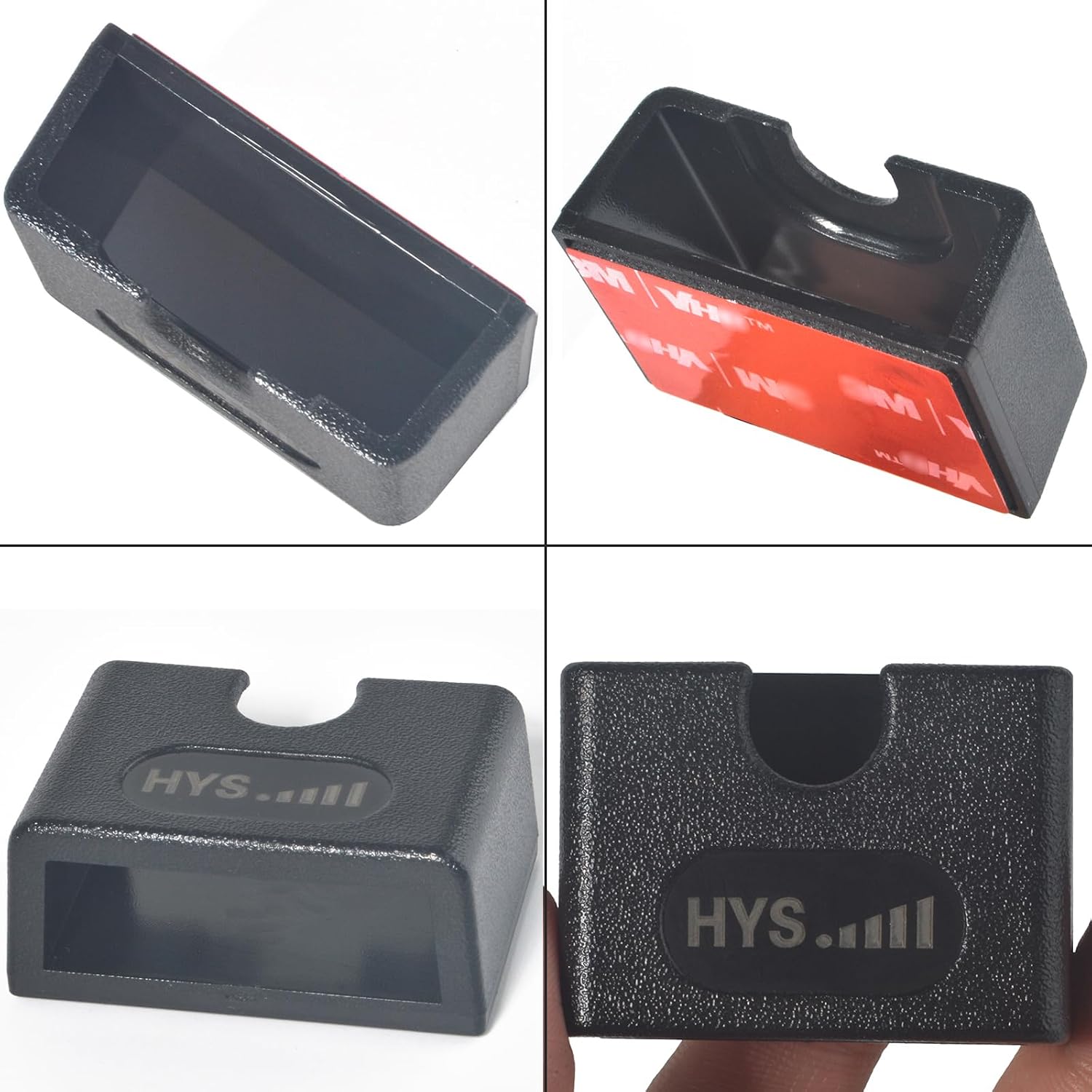 HYS PU Car Mount with Adhesive Back for Radio with Belt Clip Hanger, CB, VHF, GMRS, Marine Radios, Walkie Talkie,Scanner Remote Speaker mic W/Round Knob for Truck, Military & Off Road (Black-4pcs)