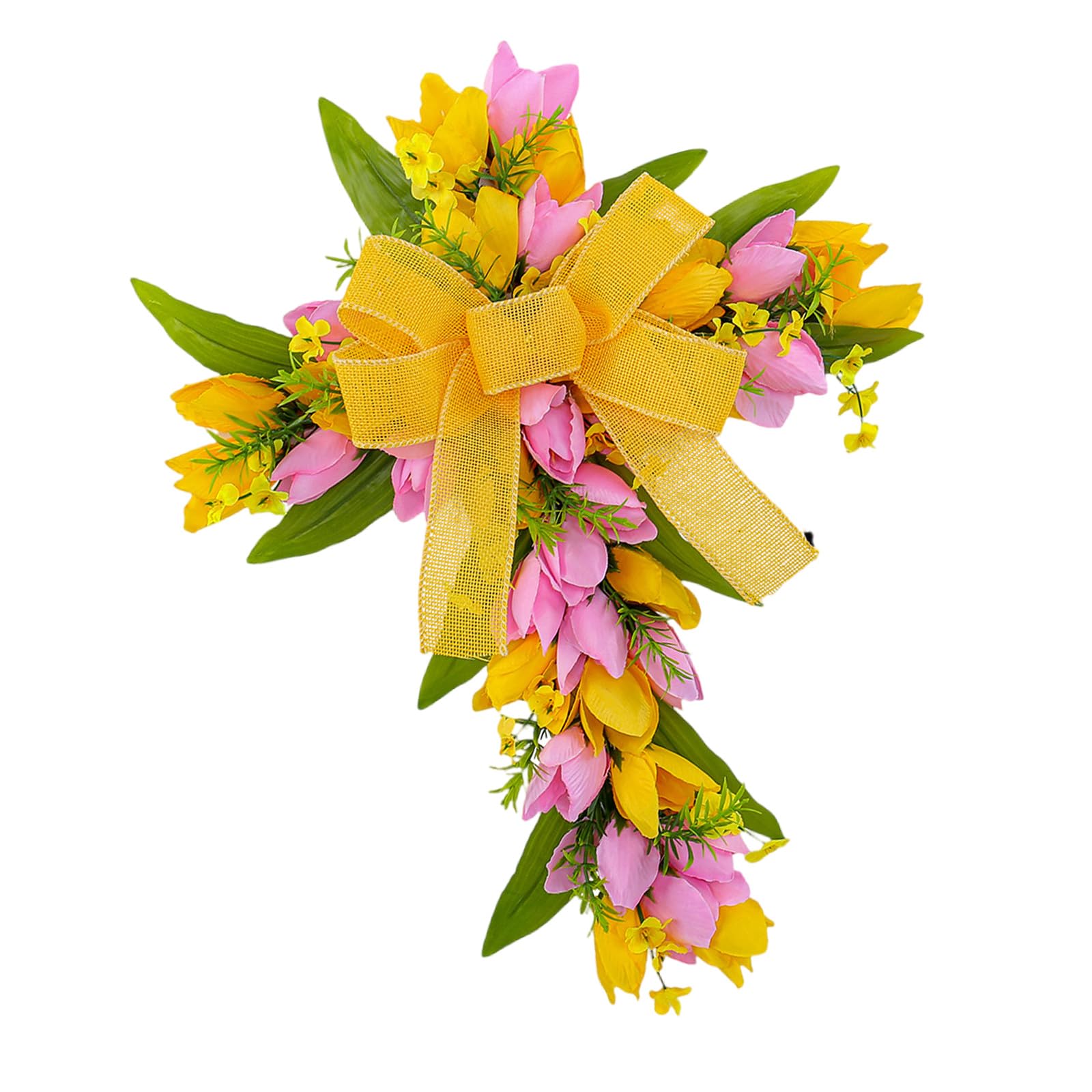 Buxuaaaa Tulips Crucifix Wreath for Front Door Religious Ceremony Decoration Event Ornament Florals Garlands Event Ornament