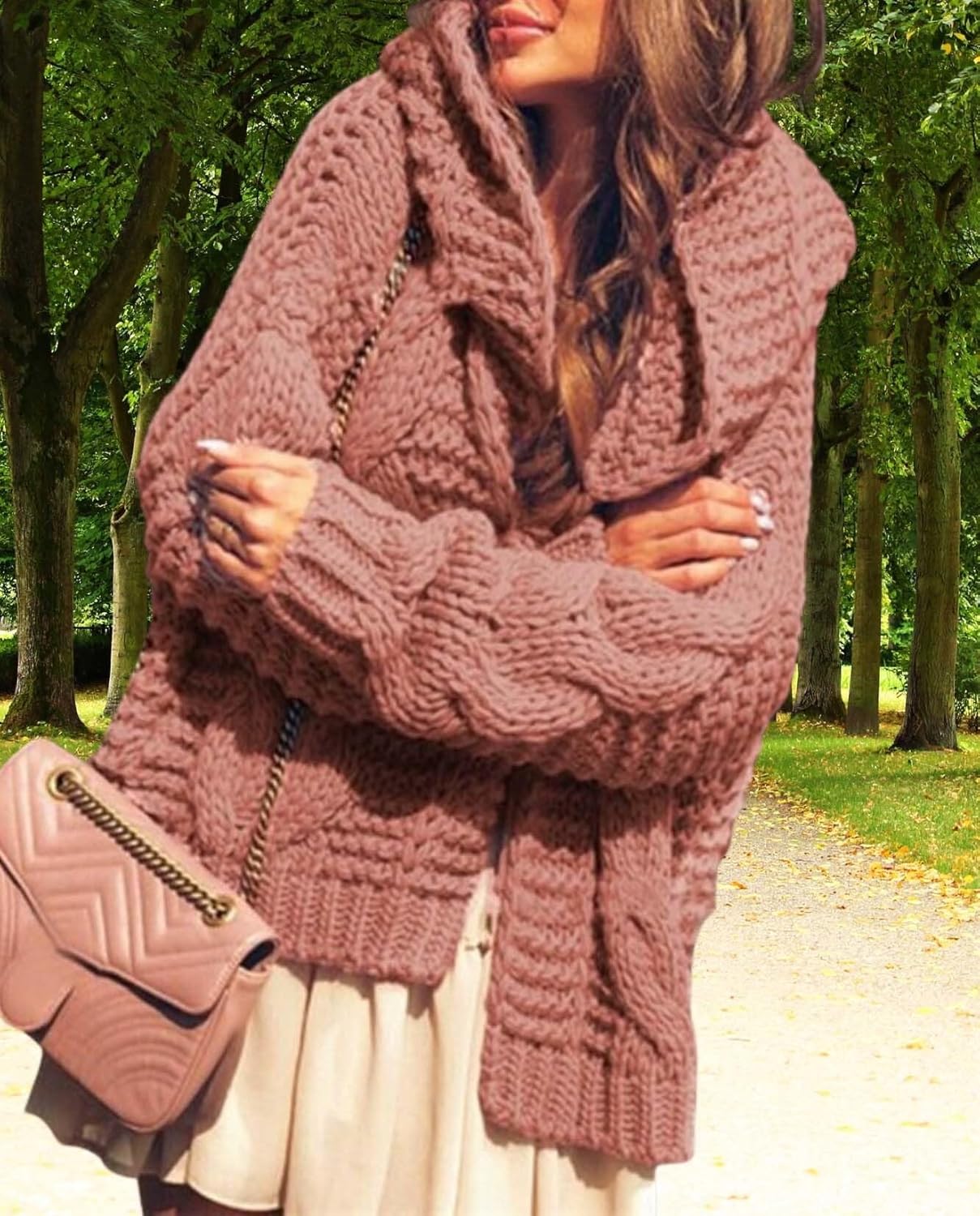 Womens Knit Jacket Long Sleeve Hooded Cardigan Solid Color Soft and Comfortable Knit Casual Jacket