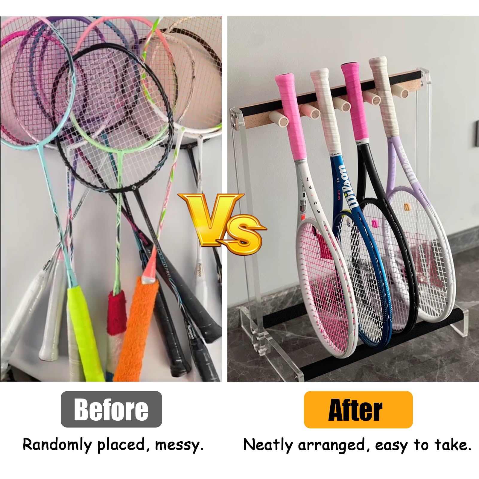 Kunovo Acrylic Tennis Racket Rack, Floor Standing Racquet Storage Stand - Can Store 6 Rackets, Badminton Racket Display Holder for School Stadium