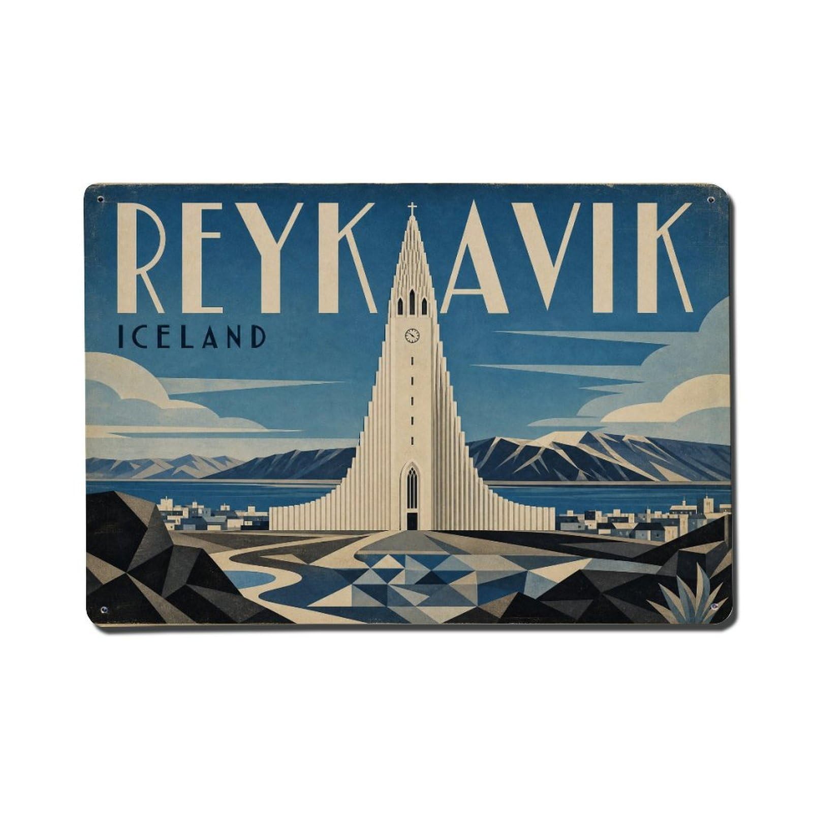 Fqcyn Style Metal Tin Sign Travel Retro Iceland Reykjavik