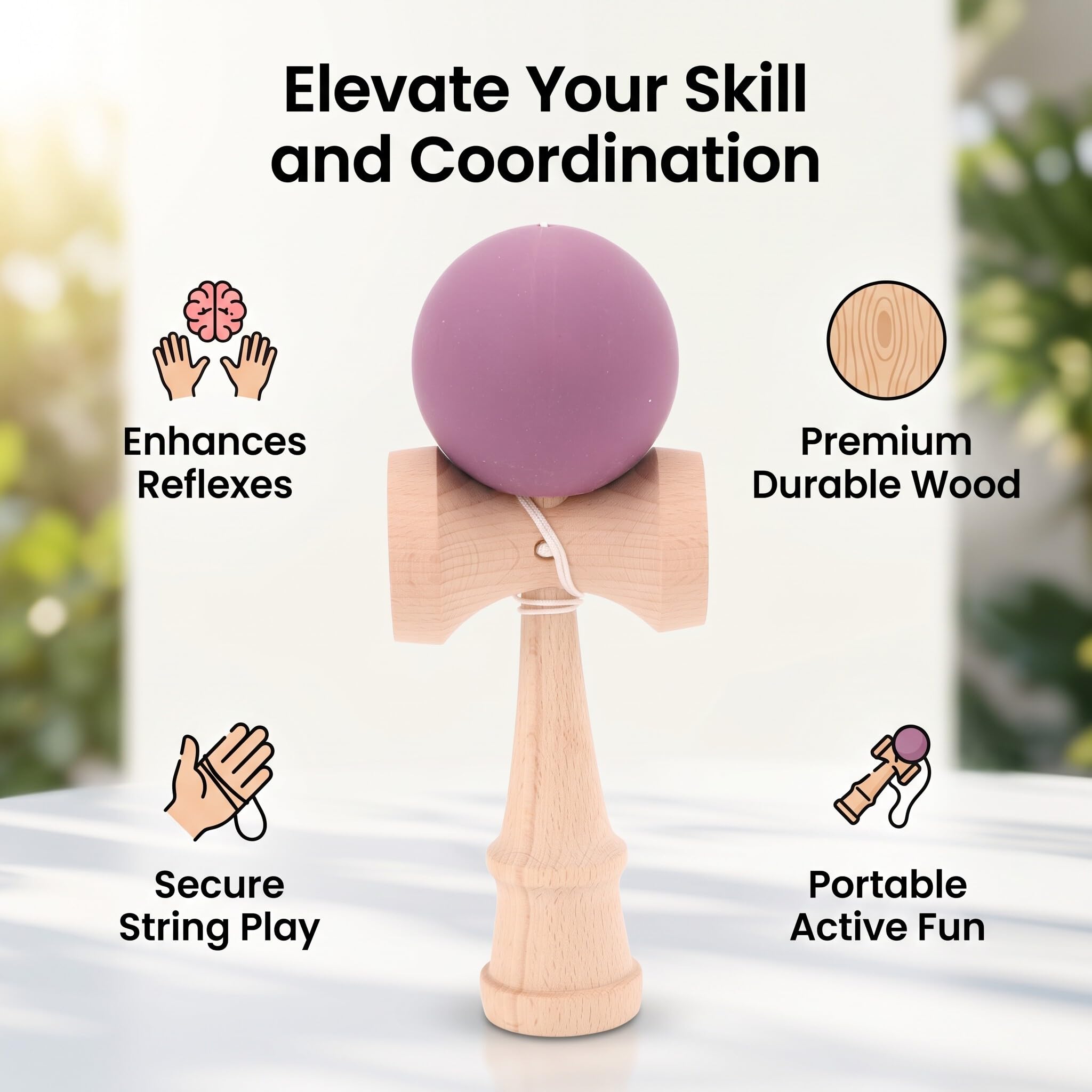 Eujgoov Le Jouet de Kendama en Bois Premium Améliore La Coordination de la Main avec des Cordes pour les Jeux de Groupe Fête d'Anniversaire Final Celebrations Beech Wood Wood
