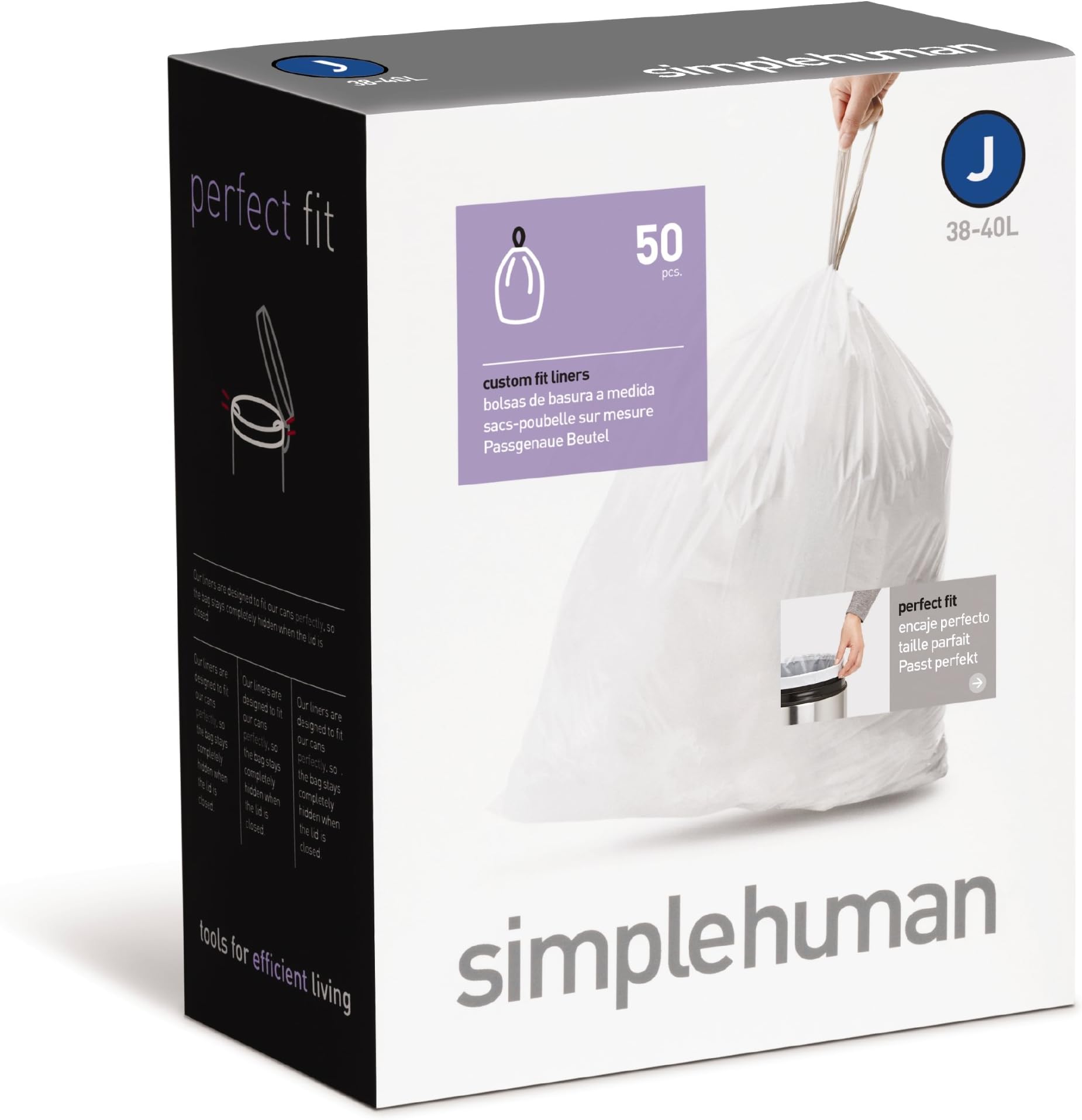 Code J, Custom Fit Bin Liners, 50 Liners, White, 30-45 L