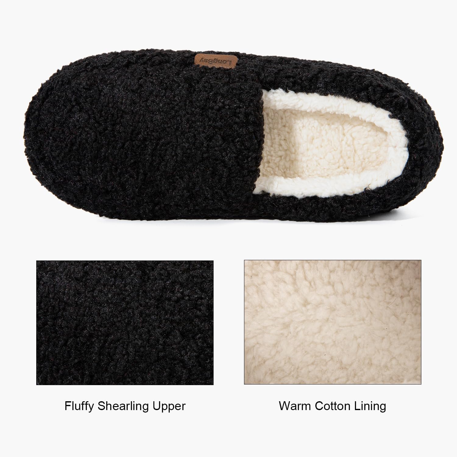 LongBay Women's Fuzzy Memory Foam Slippers Warm Cozy Shearling House Slippers for Ladies Supportive Slip on Indoor Home Shoes - Image 4